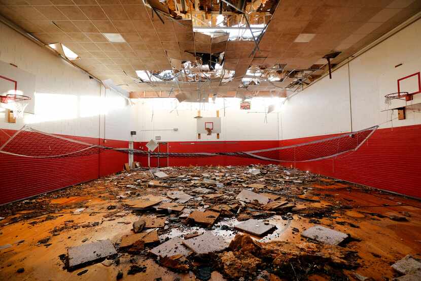 The gymnasium at Cary Jr. High School in Dallas, was damaged by a tornado, Monday, October...