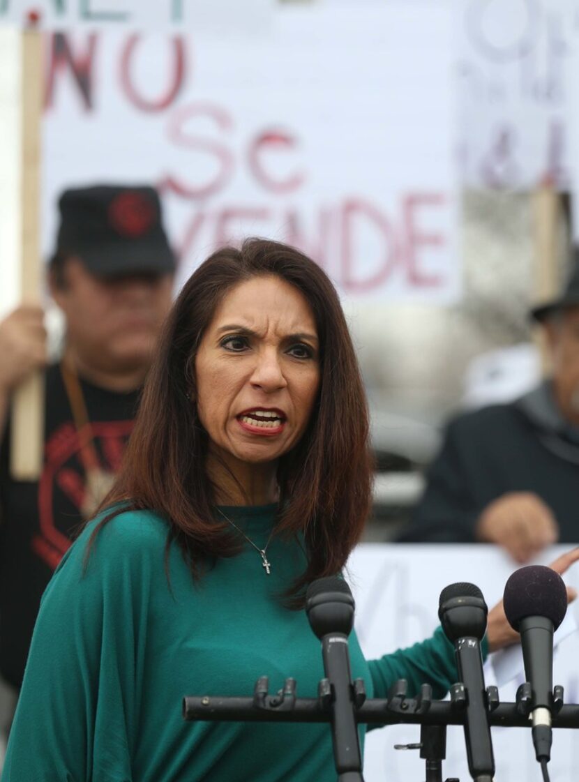 Maria Lozada Garcia, president of the La Bajada Neighborhood Community Association, speaks...