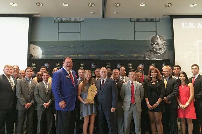 Greenhill athlete Ariana Luterman is presented the U.S. Army-Pro Football Hall of Fame Award...