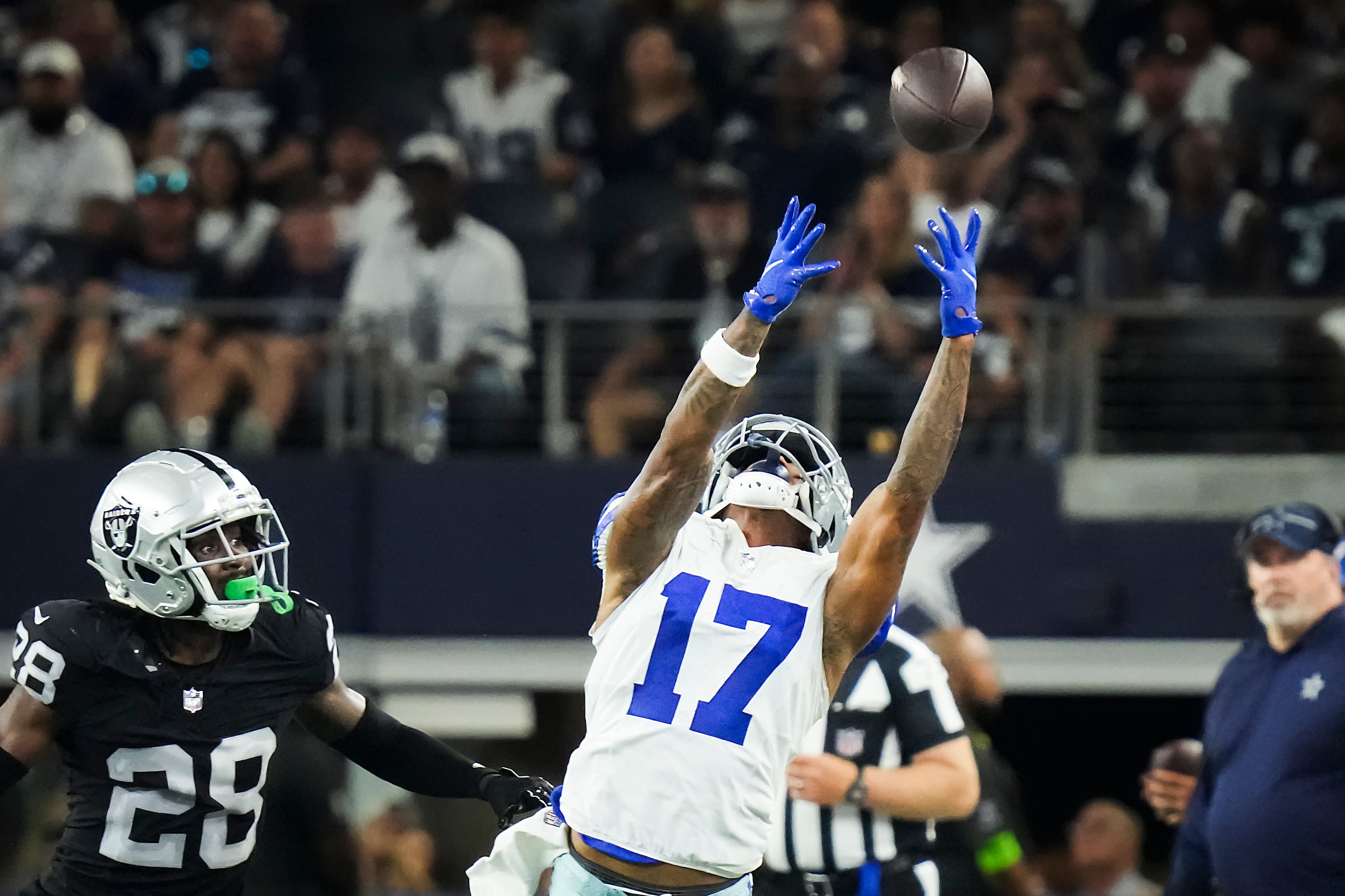 A pass goes out of reach for Dallas Cowboys wide receiver Dennis Houston (17) as Las Vegas...