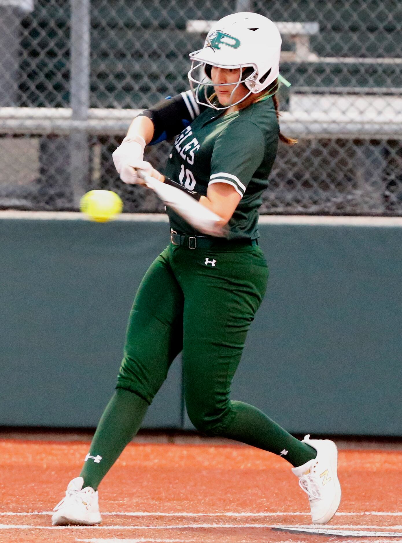 Proper High School catcher Gabby Coffey (10) makes contact in the second inning as Prosper...