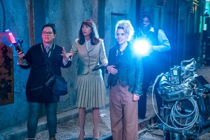 (L-r) Abby (Melissa McCarthy), Erin (Kristen Wiig), Holtzmann (Kate McKinnon) and Patty...