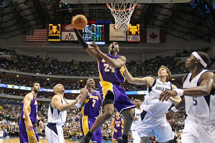 March 18, 2008 -- Los Angeles Lakers' Kobe Bryant drives the lane for two points in the...