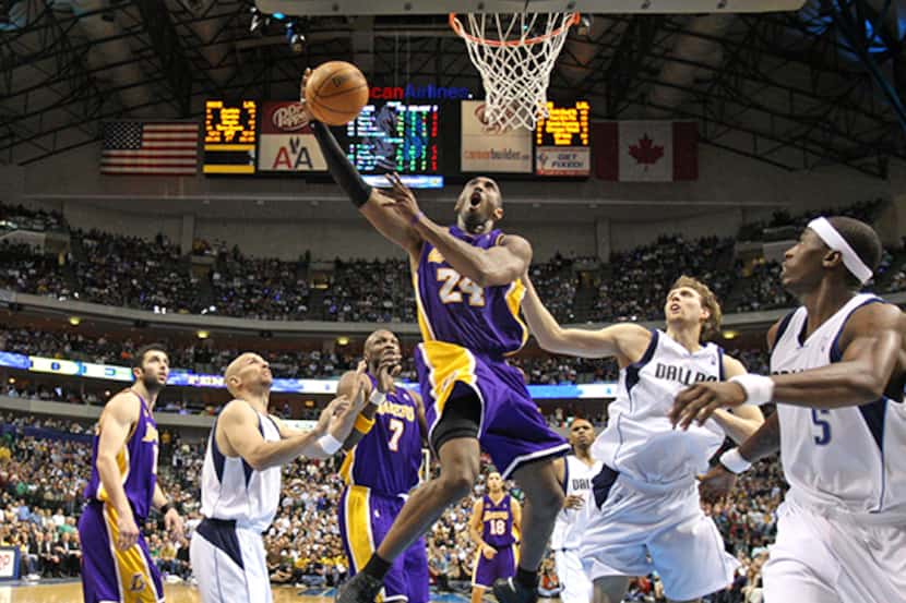March 18, 2008 -- Los Angeles Lakers' Kobe Bryant drives the lane for two points in the...