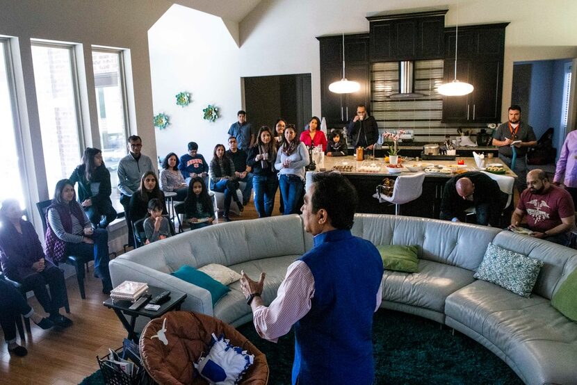 Raj Asava talks to a group about the Indian American Council for the North Texas Food Bank...