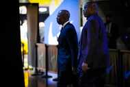 TNT broadcasters Kenny Smith (left) and Charles Barkley arrives at the arena before Game 2...