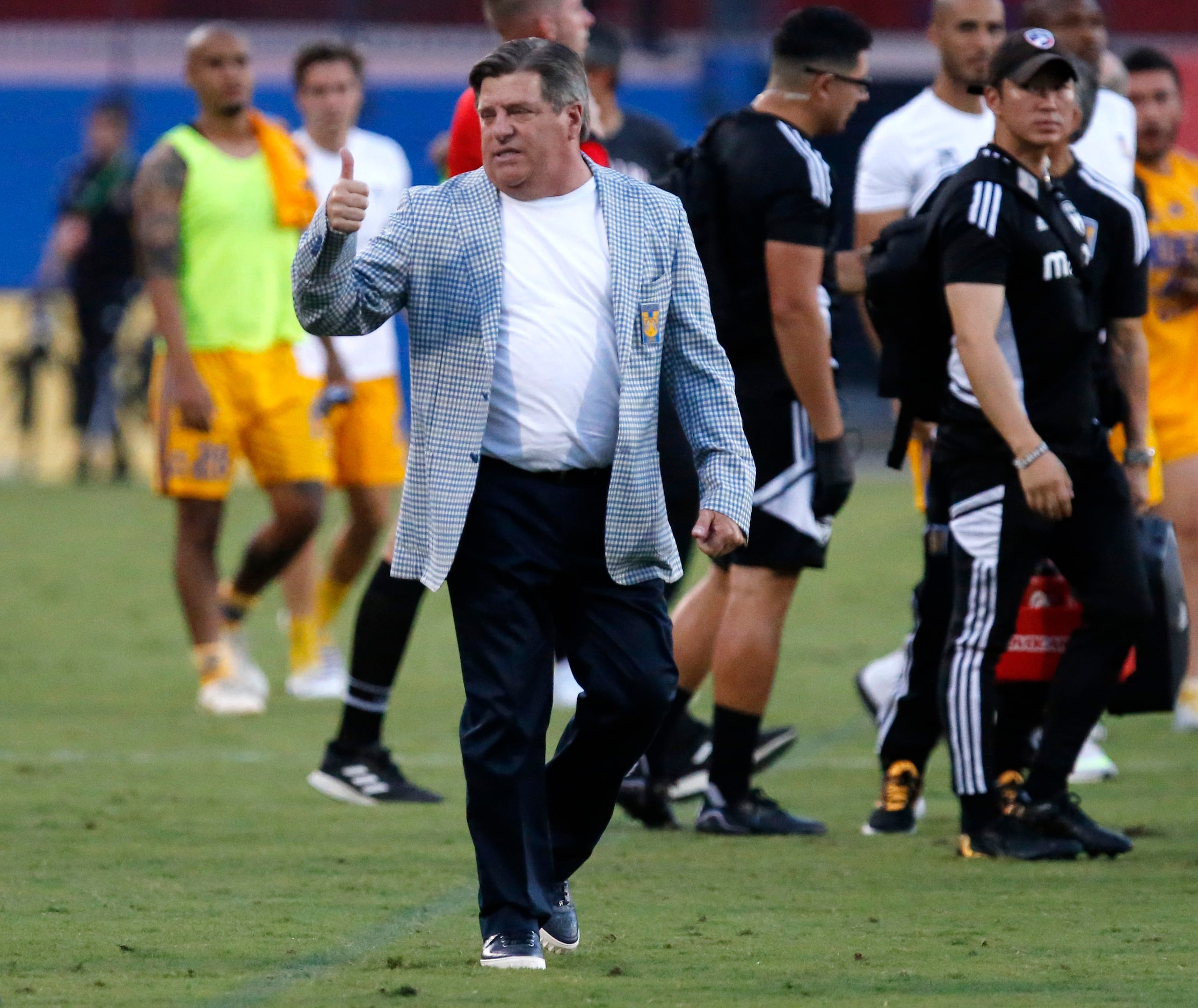 Tigres UANL head coach MIguel Herrera was thumbs up after his win as FC Dallas hosted Tigres...