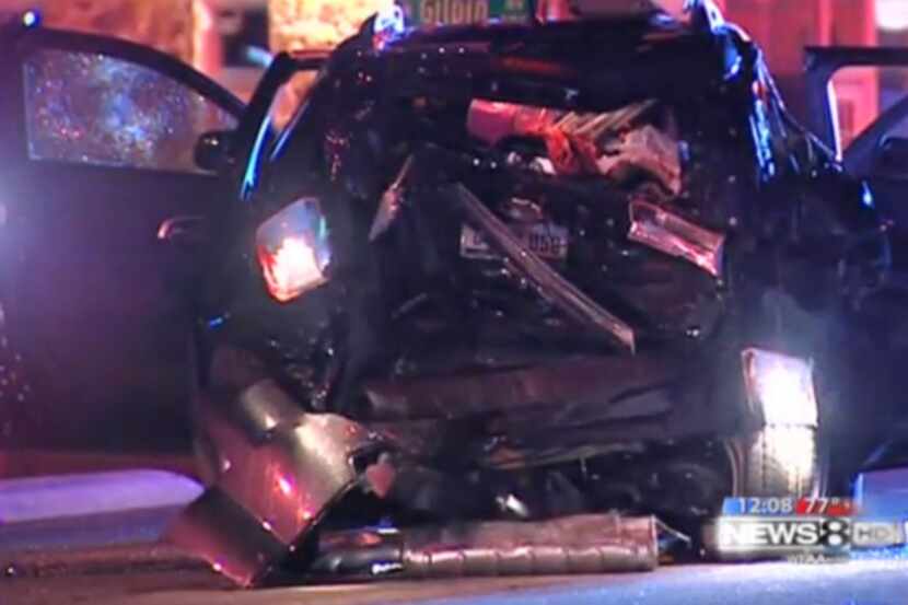 A black GMC Terrain was hit by another car Sunday night on Davis Street near Fort Worth...