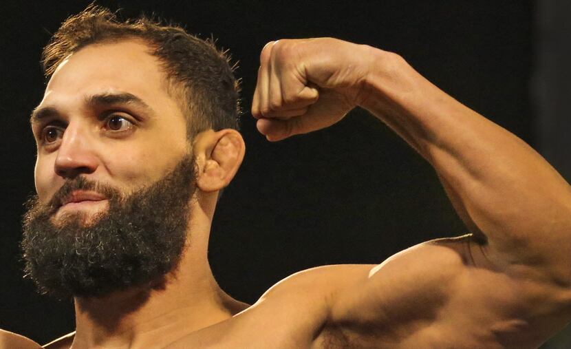 Johny Hendricks poses during UFC weigh-ins at Gilley's in Dallas for Saturday's event at the...
