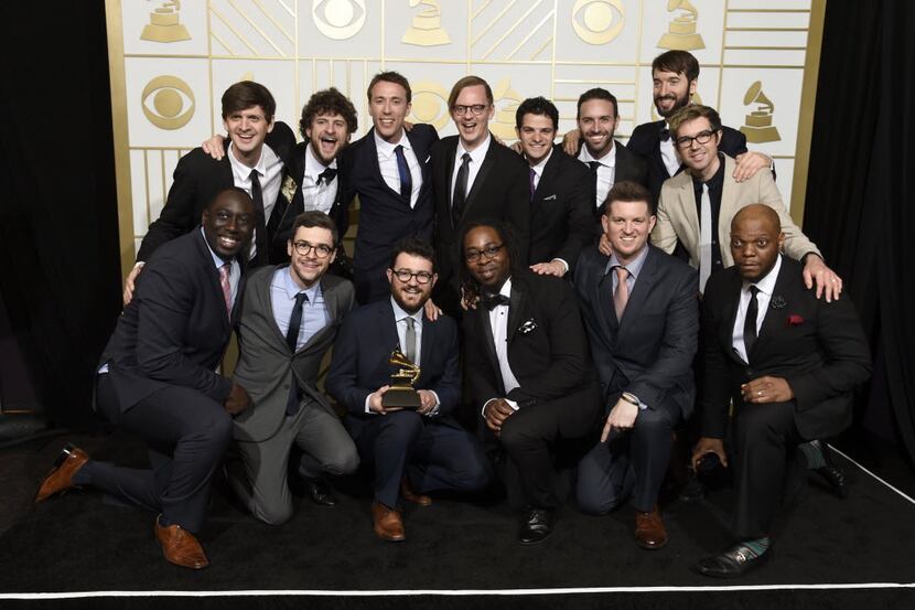 Snarky Puppy & Metropole Orkest pose in the press room with the award for best contemporary...