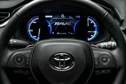 The interior of Toyota's RAV4 Prime hybrid.