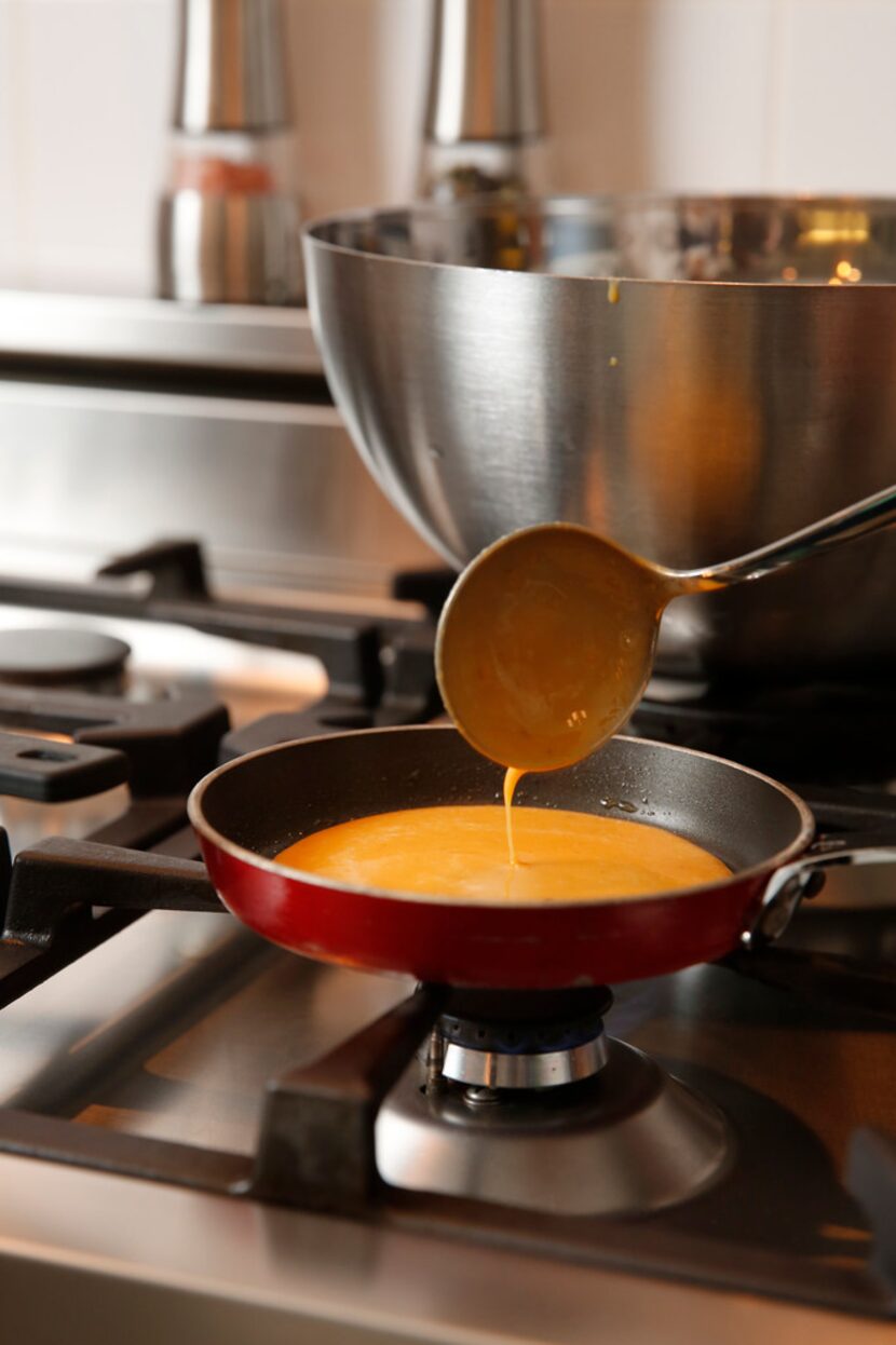 Soraya Spencer uses small pans for what she calls her gluten-free tortillas.