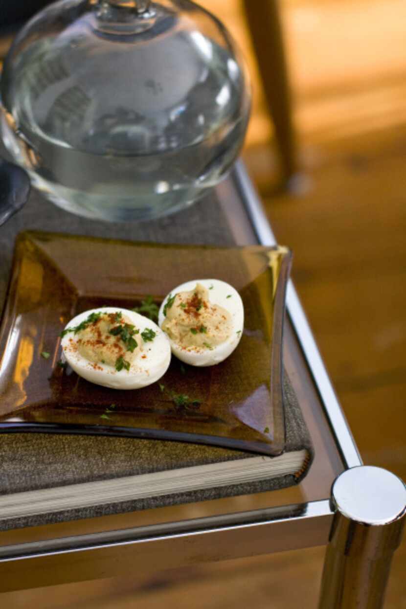In this Feb. 13, 2012 photo taken in Concord, N.H., a recipe for deviled eggs is shown.