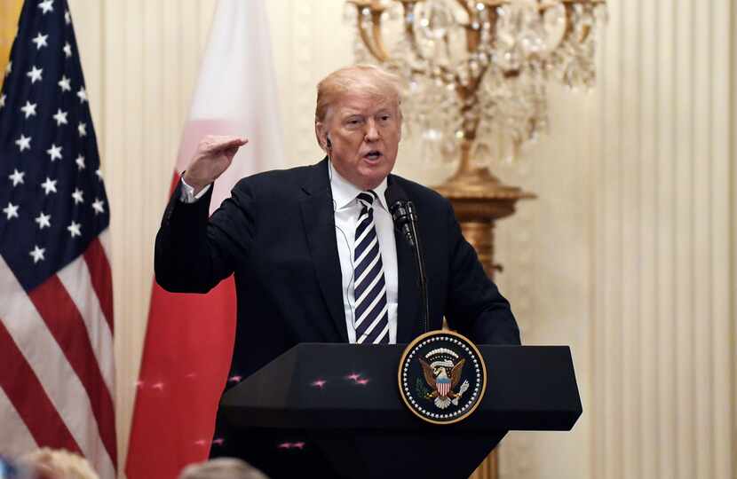 U.S. President Donald Trump spoke during a news conference with Polish President Andrzej...
