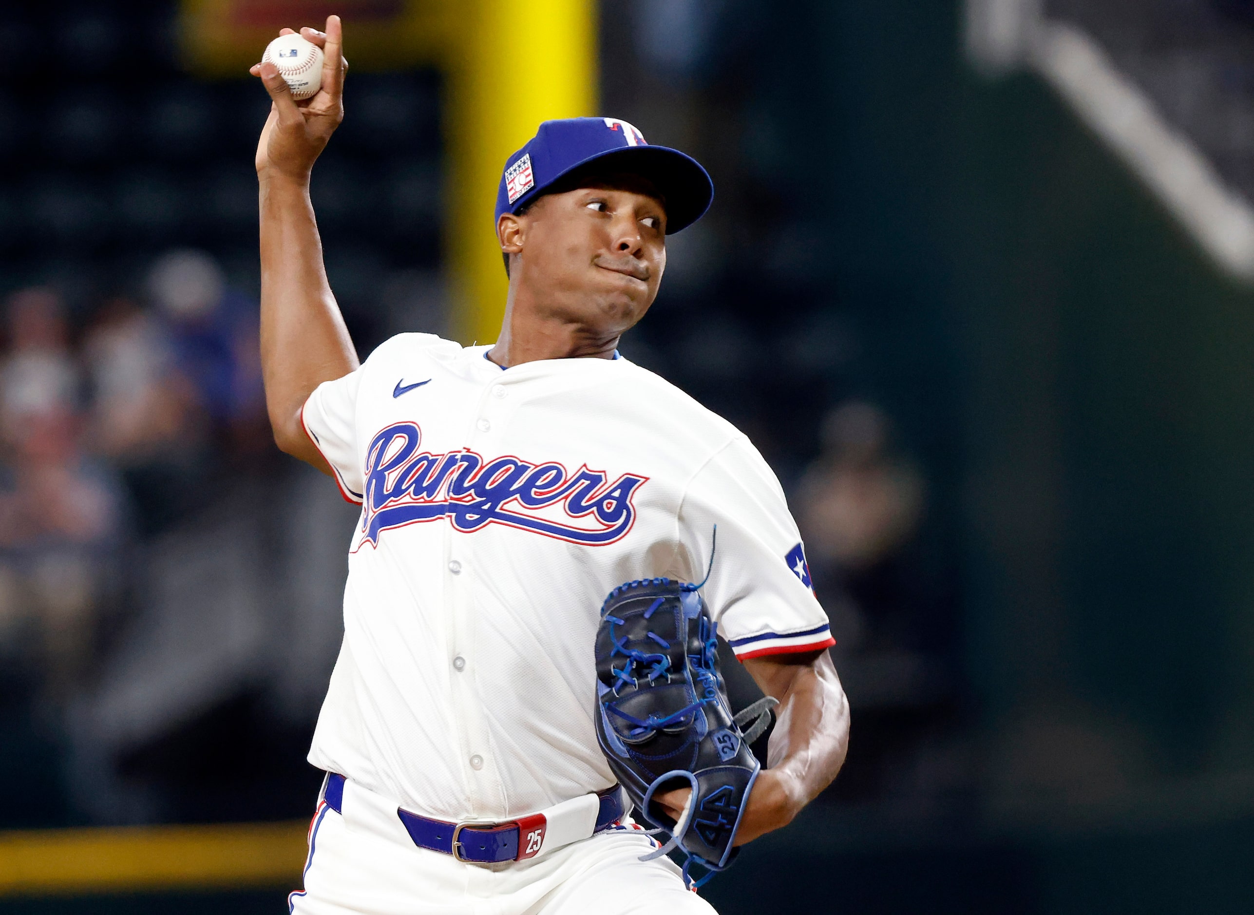 Texas Rangers pitcher José Leclerc throws against the Baltimore Orioles in the ninth inning...