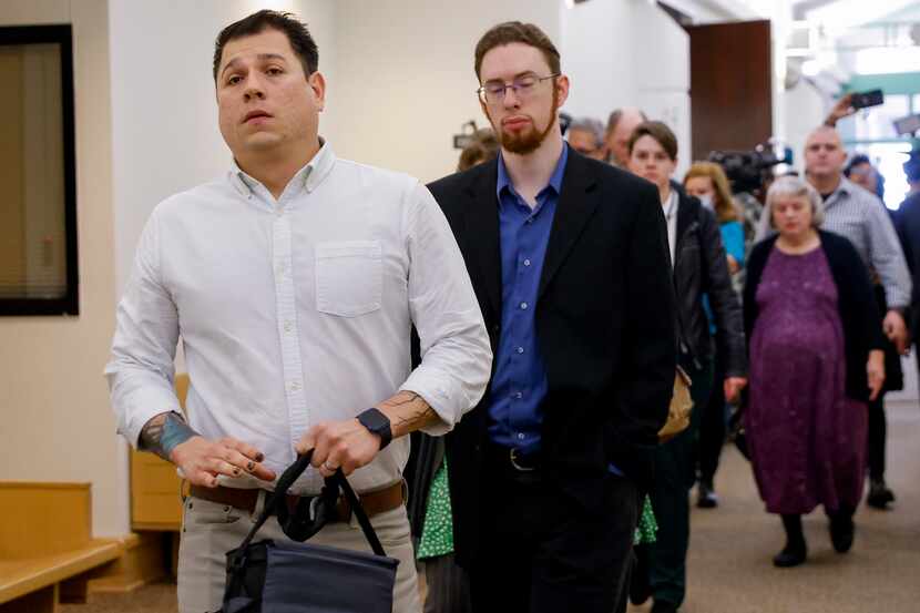 Family members of former Fort Worth cop Aaron Dean leave the 369th District Court after Dean...