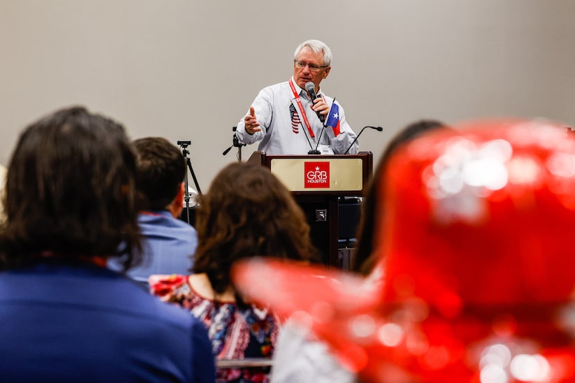 Matthew Patrick from Senate District 16 spoke during the caucus meeting at the 2022...