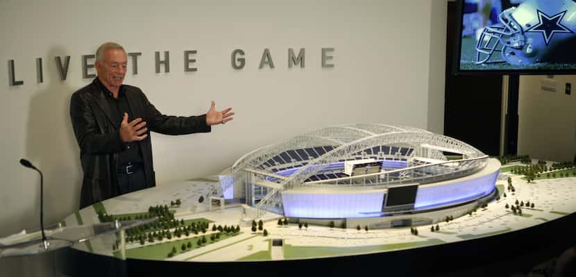 ORG XMIT: *S196076F9* Dallas Cowboys owner Jerry Jones speaks about his stadium for a large...