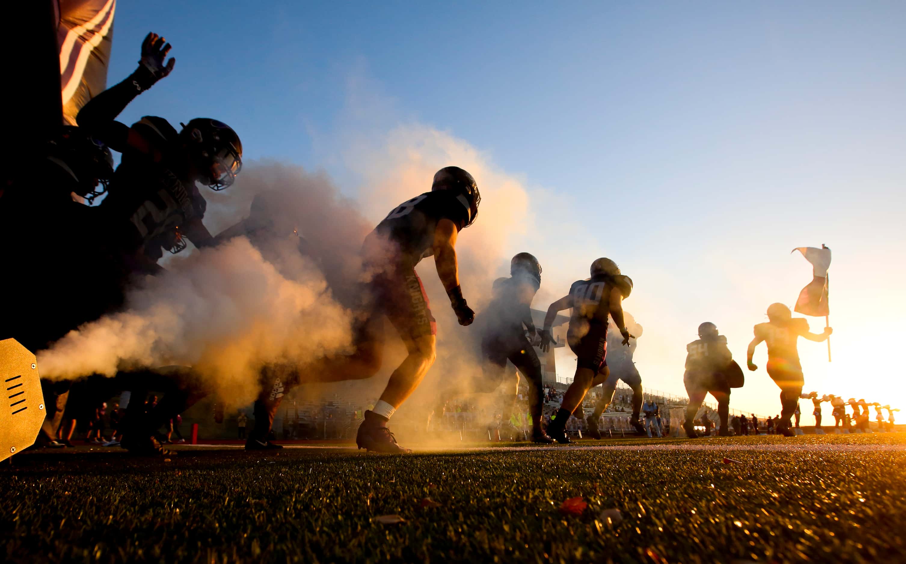 The Frisco Independence Knights hit the field before the start of their District 3-5A...