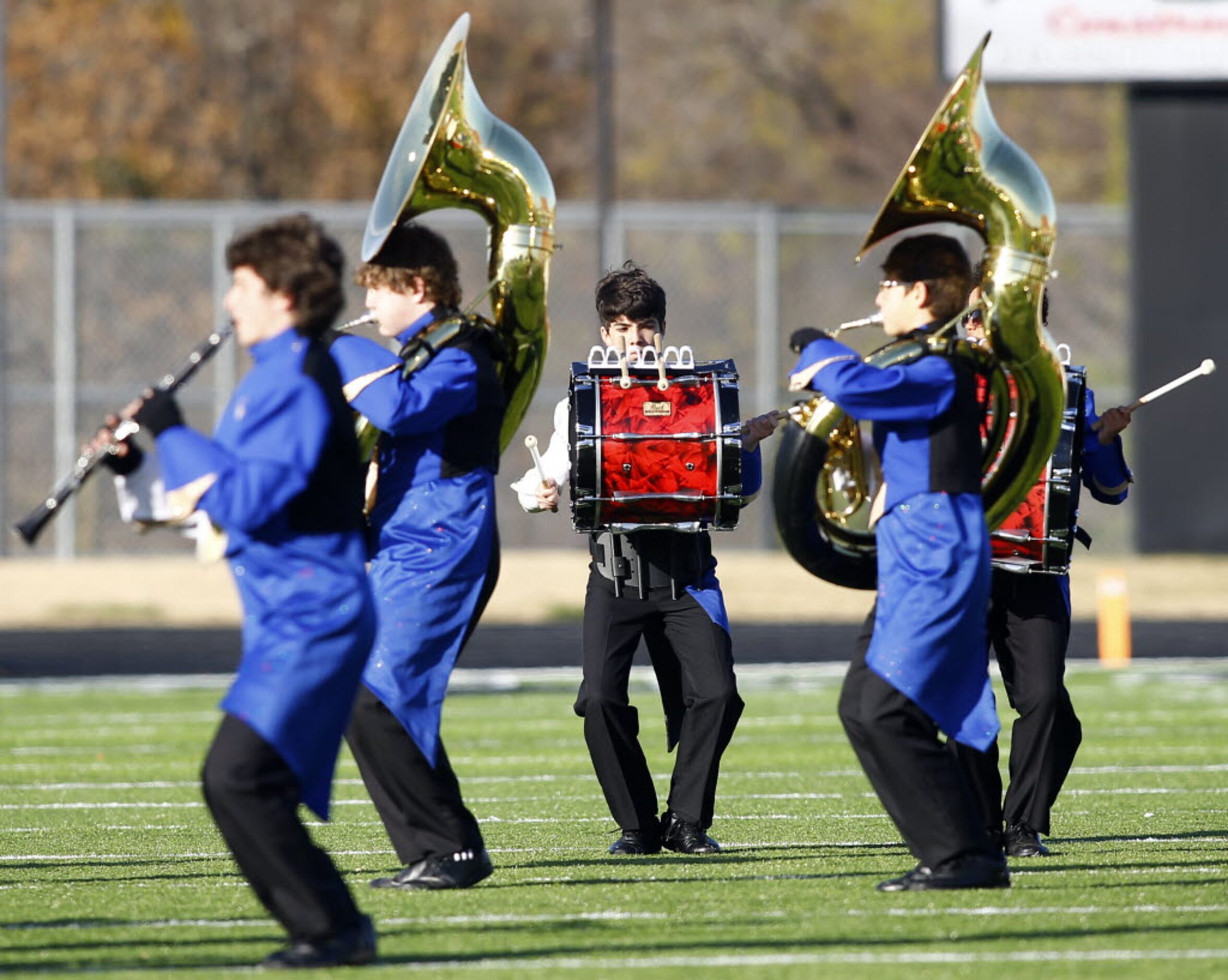 TXHSFB The Sunnyvale band performs at half time of their state quarterfinal high school...