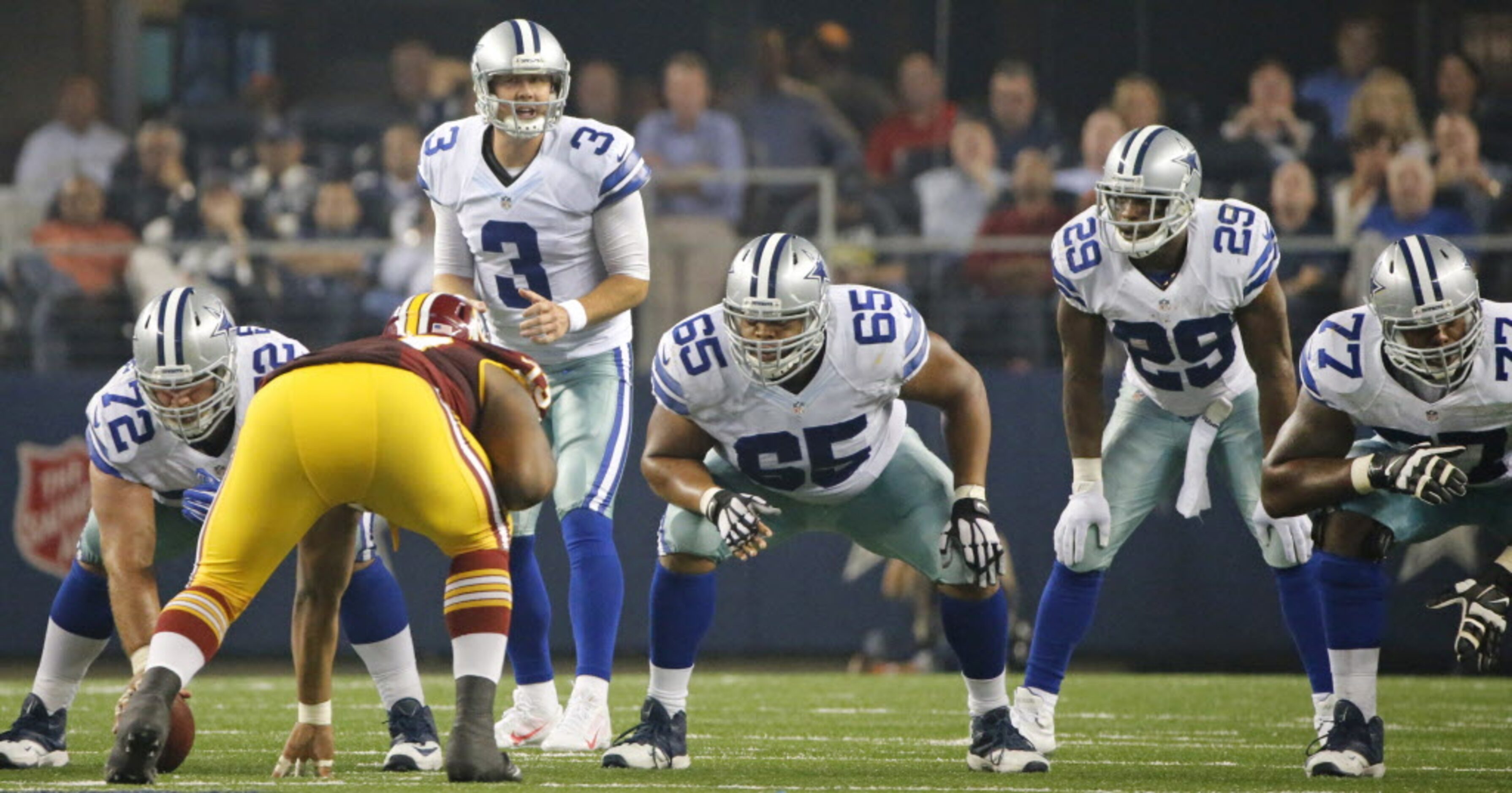 Dallas Cowboys quarterback Brandon Weeden (3) calls the signals as he replaces injured...