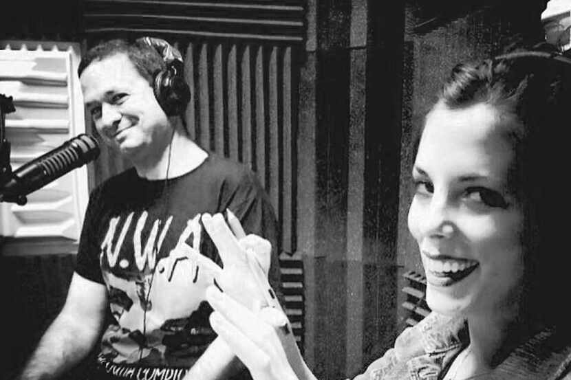 Co-hosts Chris Vognar and Lauren Smart in the Mixed Media sound studio. Photograph by...
