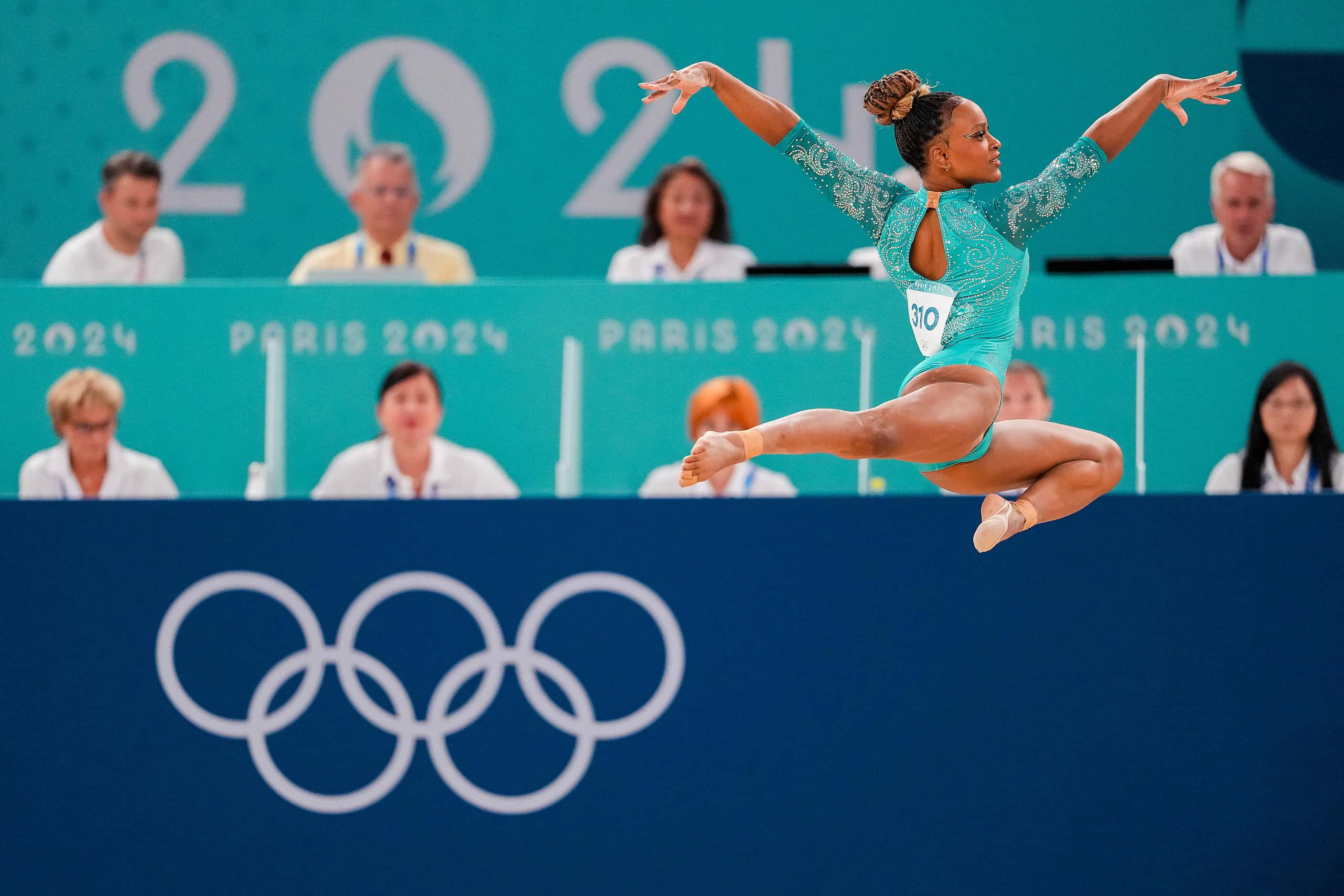 Rebeca Andrade of Brazil competes on the floor during the women’s floor exercise final at...