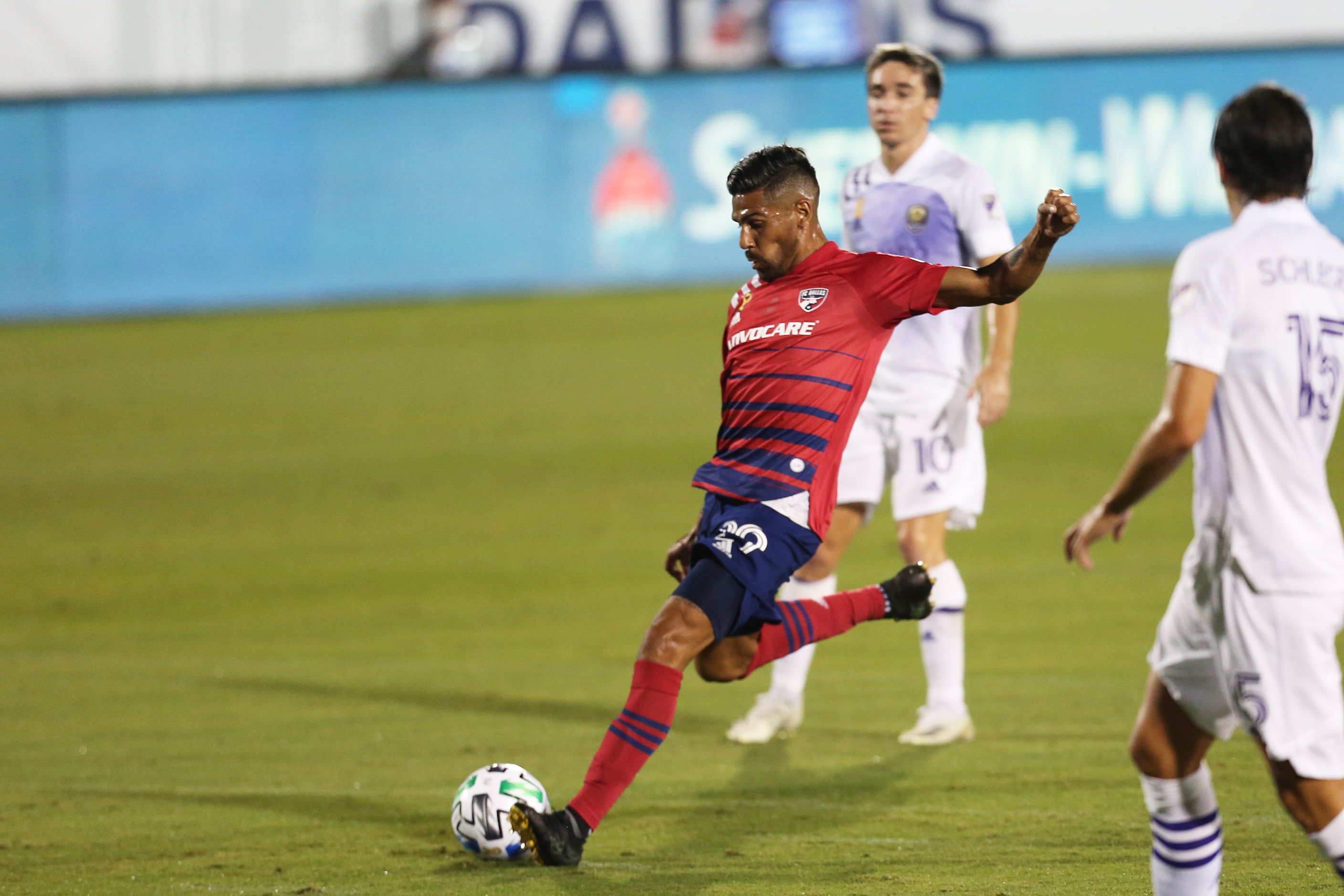 FRISCO, TX - SEPTEMBER 27: Franco Jara #29 of FC Dallas kick the ball during MLS Game...