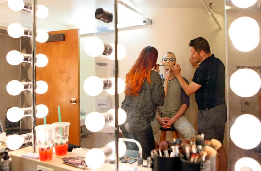 
Makeup artist Laura Neely (left) gave Moore a tutorial in Hedwig’s signature makeup...