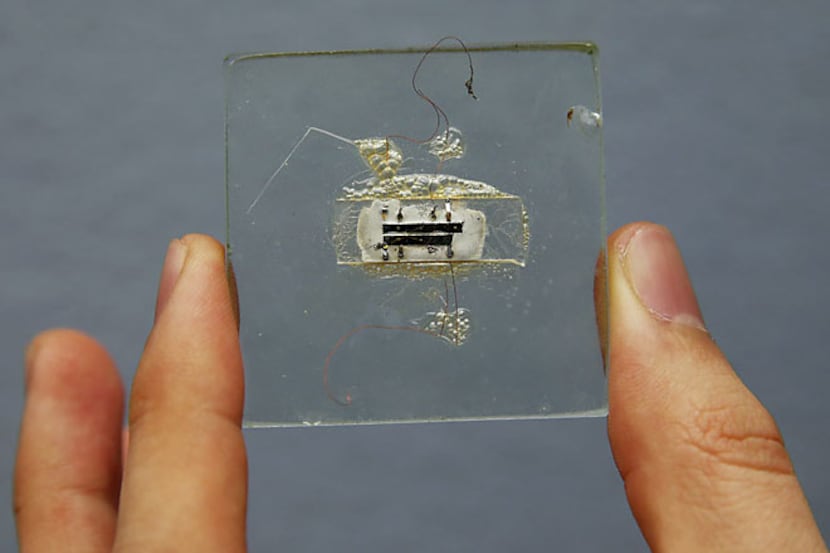 A glass-mounted integrated circuit prototype from 1958, designed by Nobel Prize-winning...