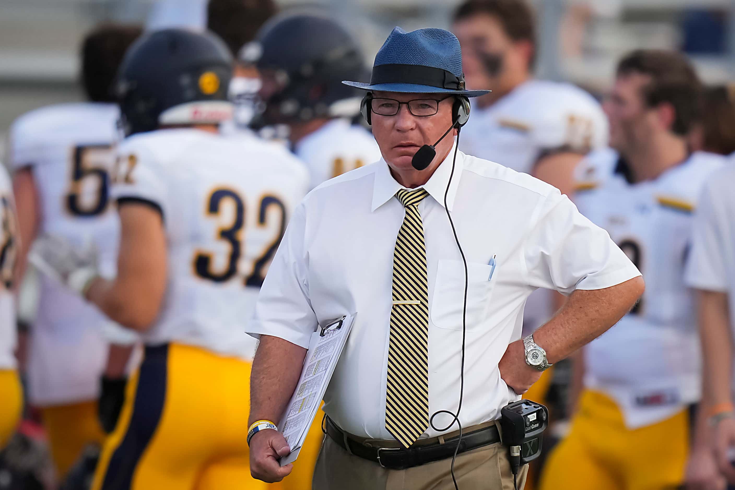 Highland Park head coach Randy Allen works the sidelines during the first half of a high...