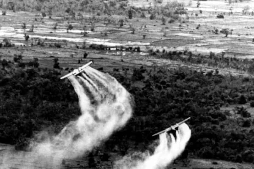 U.S. Air Force planes sprayed the defoliant chemical Agent Orange over dense vegetation in...