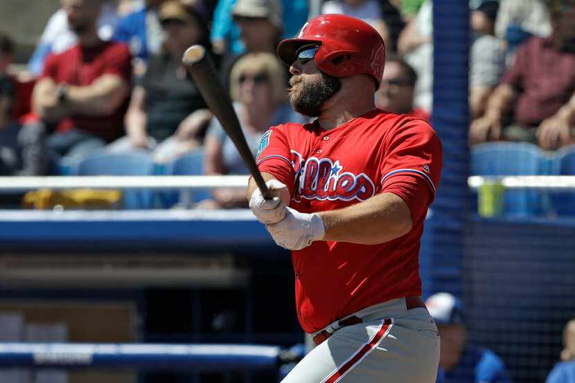 Philadelphia Phillies' Cameron Rupp bats against the Toronto Blue Jays during the first...