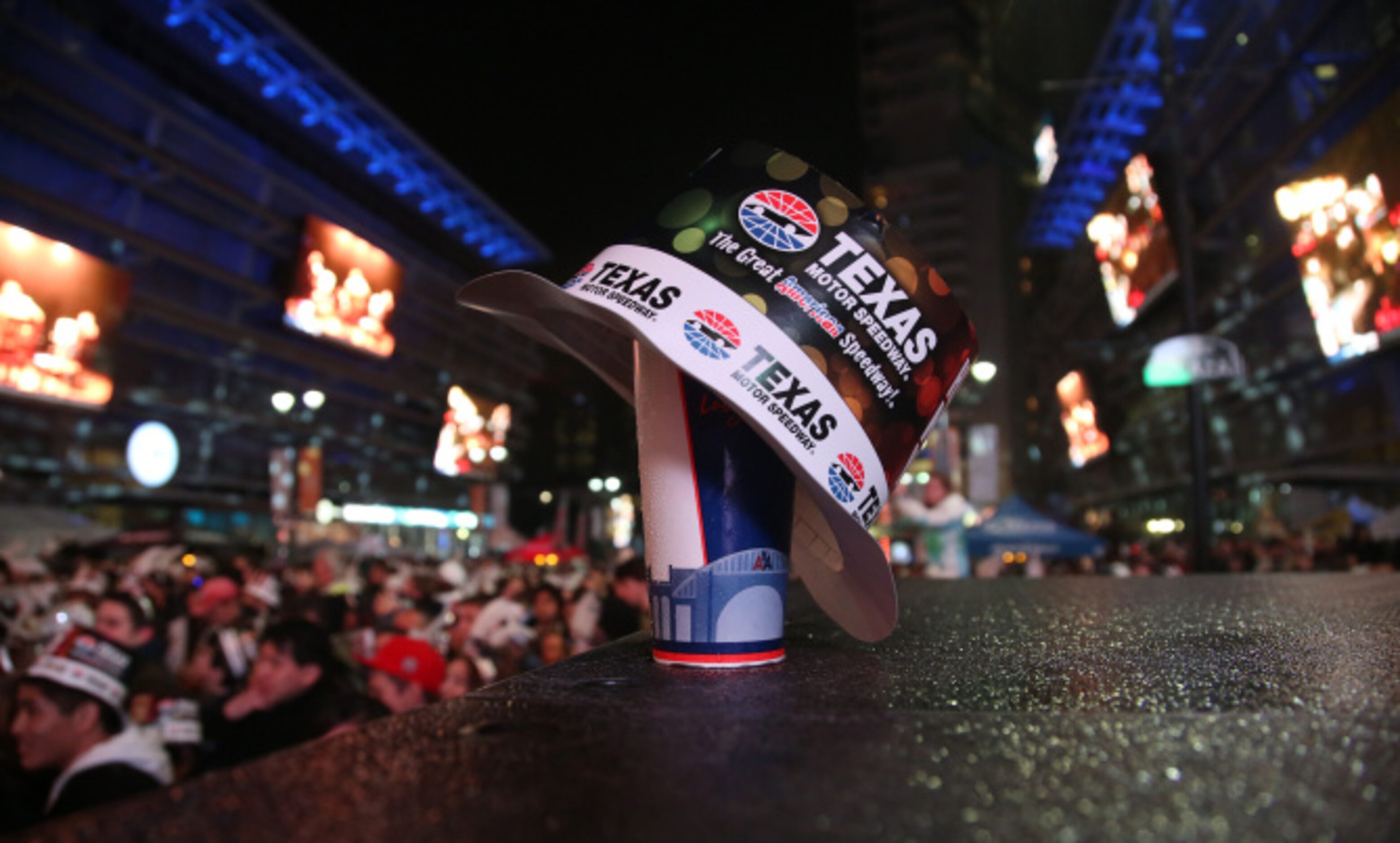 A discarded hat at the Big D New Years Eve celebration at American Airlines Center in Dallas...