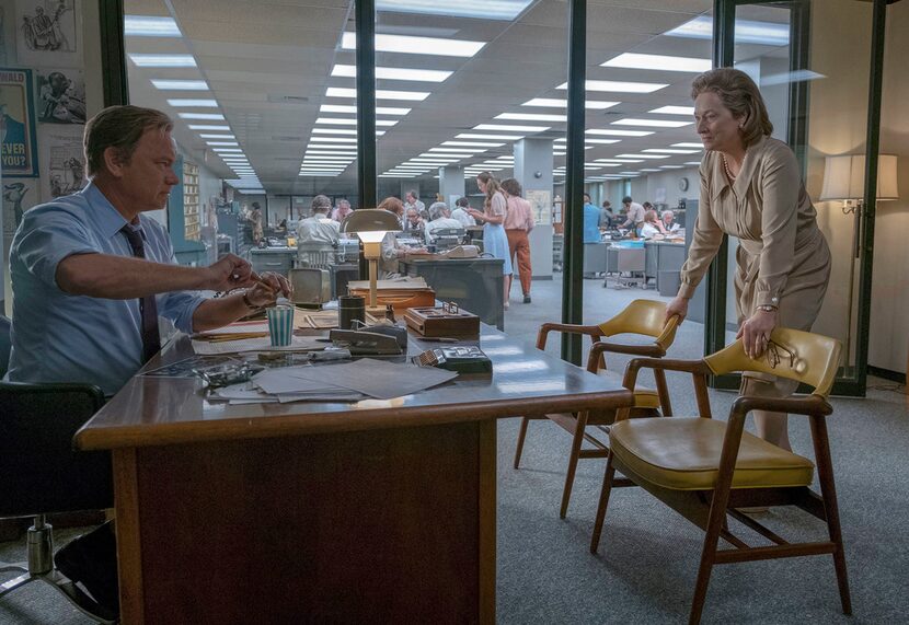 Tom Hanks portrays Ben Bradlee and Meryl Streep portrays Katharine Graham in a scene from...