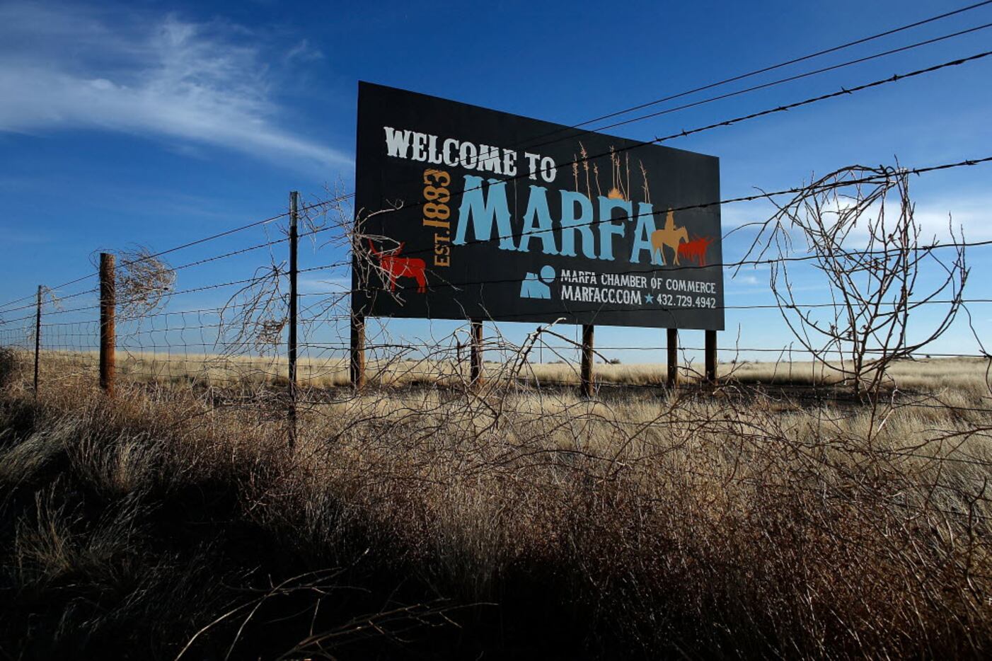 A Marfa sign is seen on the outskirts of town 
