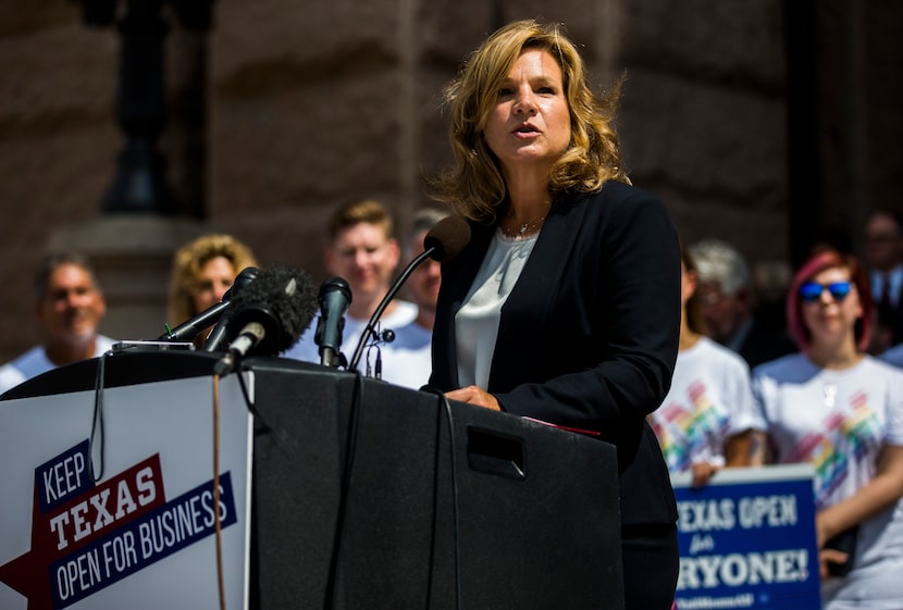 Dallas City Council member Jennifer Staubach Gates speaks against the "bathroom bill" during...