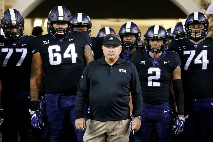TCU Horned Frogs head coach Gary Patterson and his team wait to be introduced before facing...