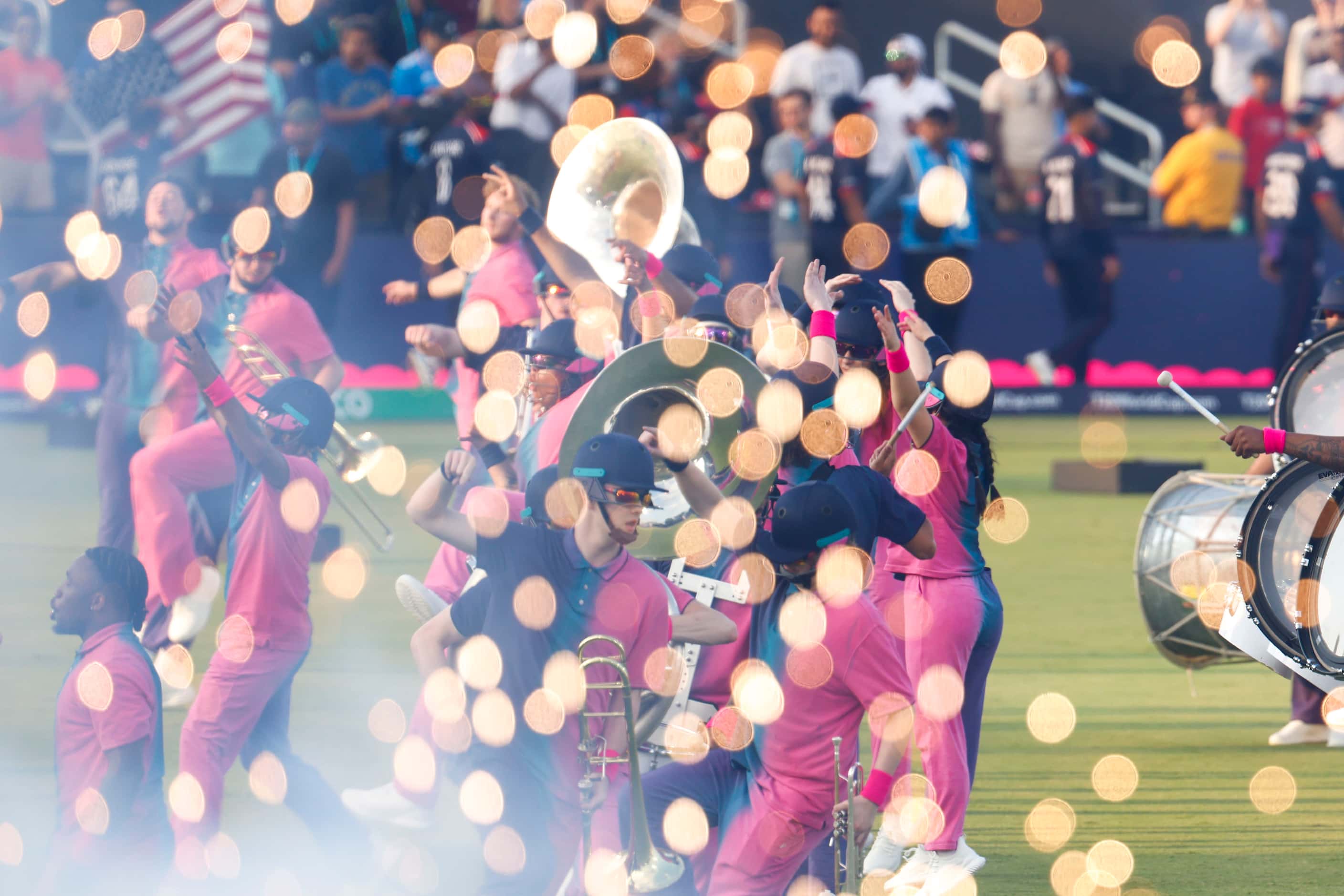 Performers take part in the opening ceremony of men's T20 World Cup cricket match between...