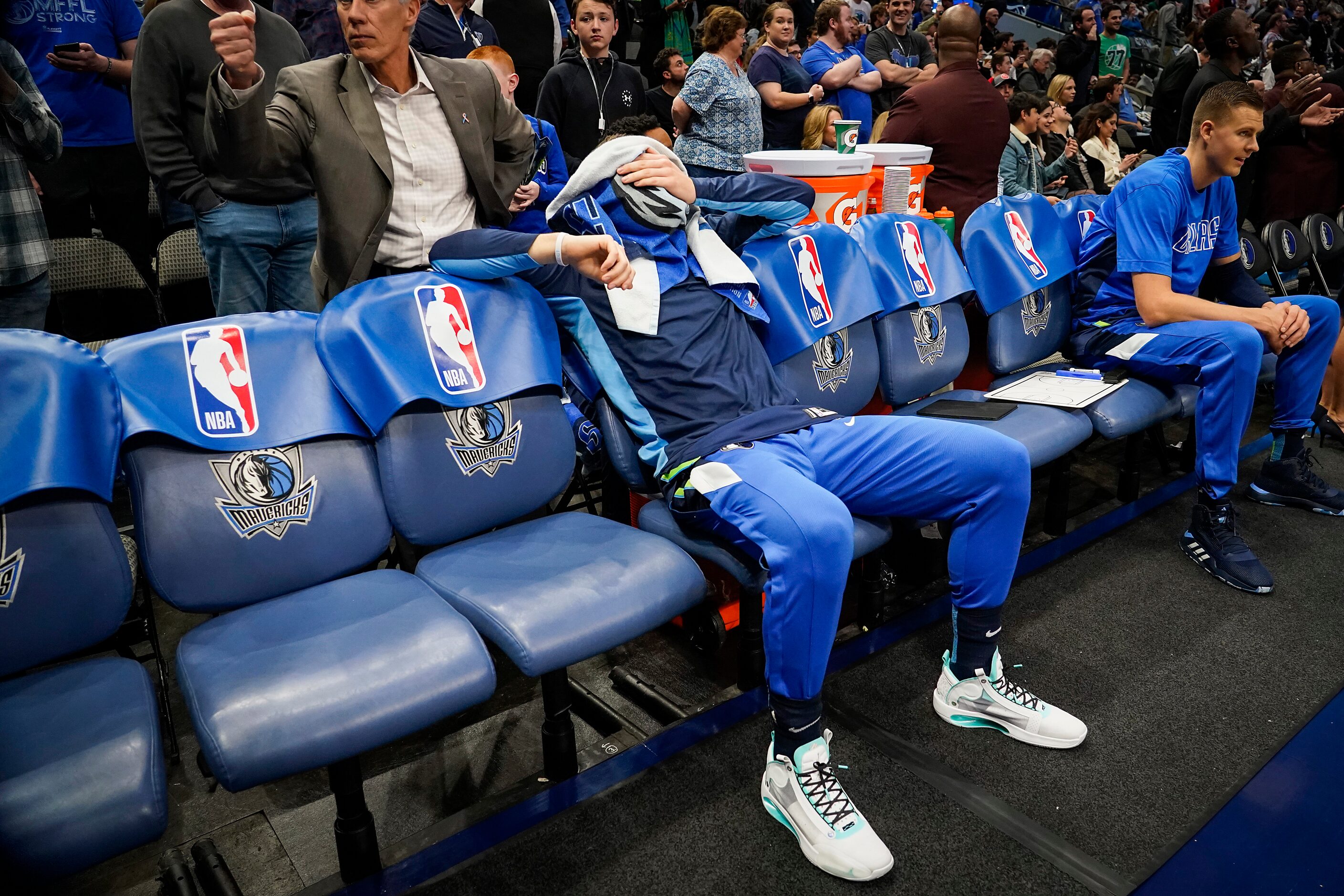 Dallas Mavericks guard Luka Doncic prepares to take the court before the first half of an...