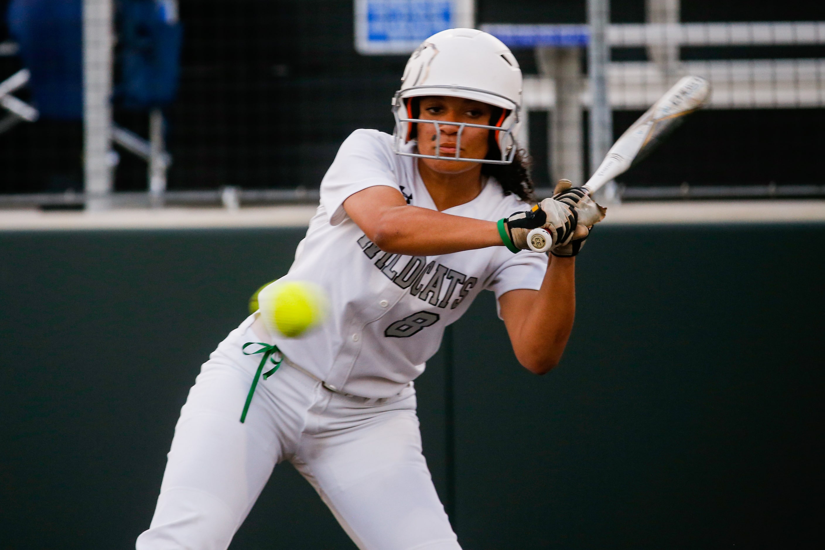 Denton Guyer's Tehya Pitts (8) watches as a ball from Keller flies by her during the second...