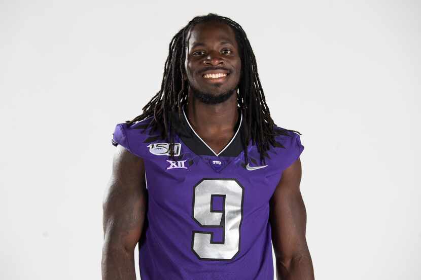 Texas Christian University Football #9 Te’Vailance Hunt photographed at TCU in Fort Worth,...