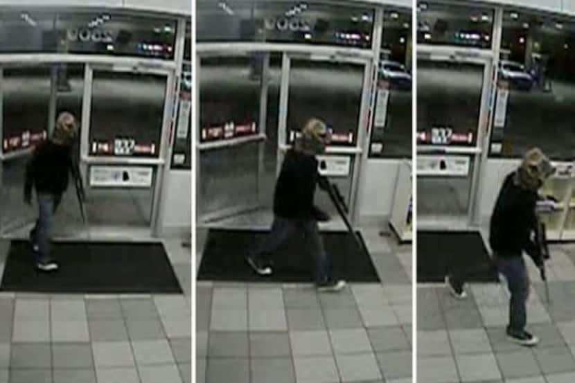 Surveillance footage shows a gunman entering a 7-Eleven in the 2500 block of Firewheel...