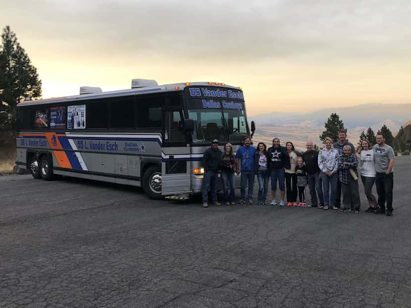 Friends and family of Cowboys rookie Leighton Vander Esch pose for a group photo near...