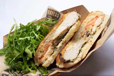 Chicken Pesto Panini:Marinated chicken breast in pesto aioli, arugula, Roma tomatoes,...