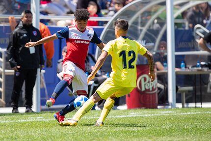 DALLAS, TX - APRIL 14: Kevin Bonilla of FC Dallas traps the ball during the Dallas Cup Super...