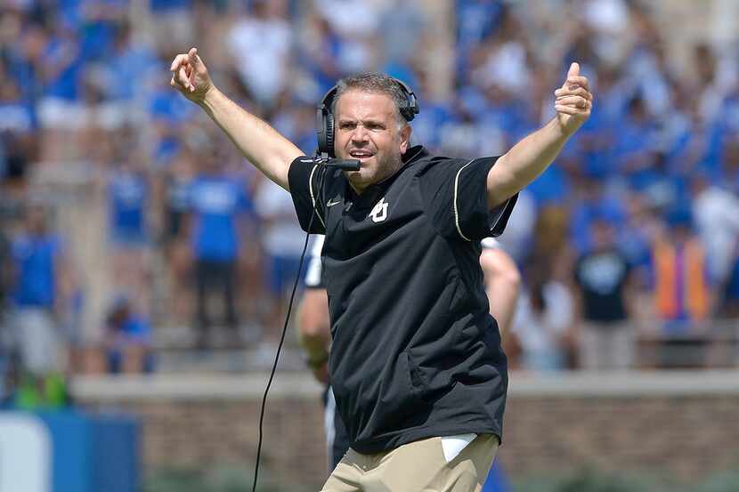 DURHAM, NC - SEPTEMBER 16:  Head coach Matt Rhule of the Baylor Bears reacts during the game...