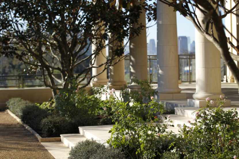 The Texas Rose Garden, outside the Bush library, offers a view beyond — to the skyline of...
