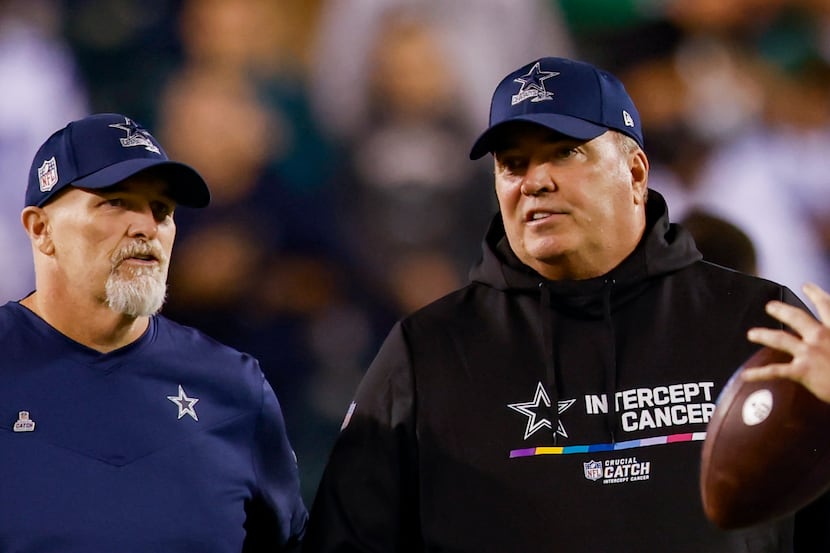 Dallas Cowboys head coach Mike McCarthy and defensive coordinator Dan Quinn before the start...