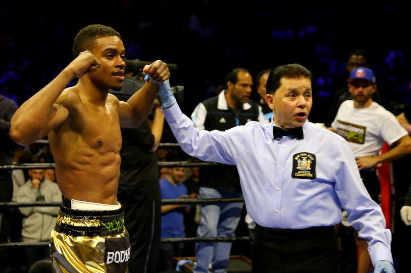 NEW YORK, NY - APRIL 16:  Errol Spence Jr. is declared the winner by knock out in the fifth...